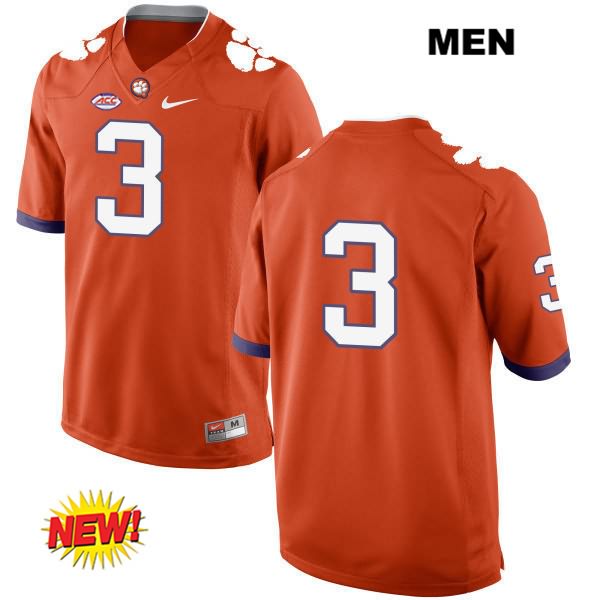 Men's Clemson Tigers #3 Artavis Scott Stitched Orange New Style Authentic Nike No Name NCAA College Football Jersey WDL6046NC